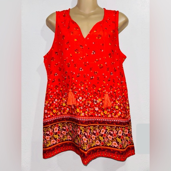 Old Navy Sleeveless Top. Red/Burgundy/Yellow/Pink (MED) - Picture 1 of 9